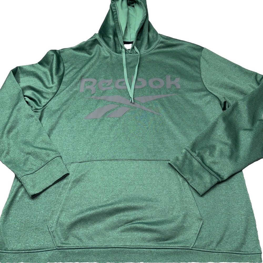 Reebok Men's Size 2XL Emerald Green Hoodie Printed Black Logo Pockets